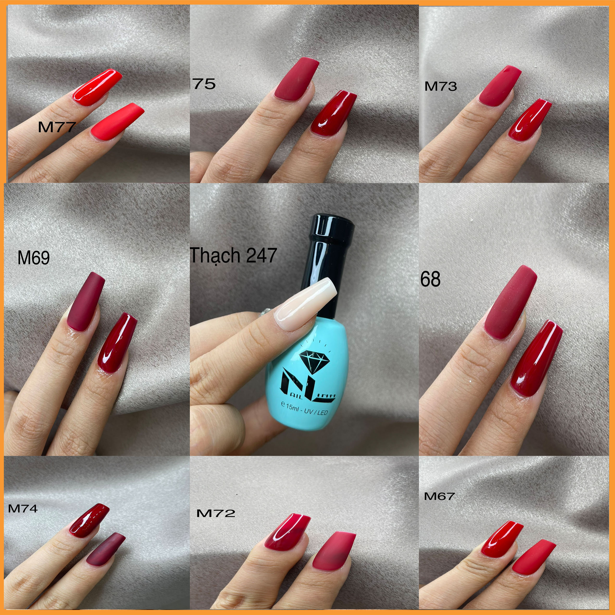 Sơn gel NL mẫu mới chai tròn chắc chắn  dùng máy hơ tone màu đỏ nhiều màu sắc đỏ đô đỏ tươi các loại chai 15ml