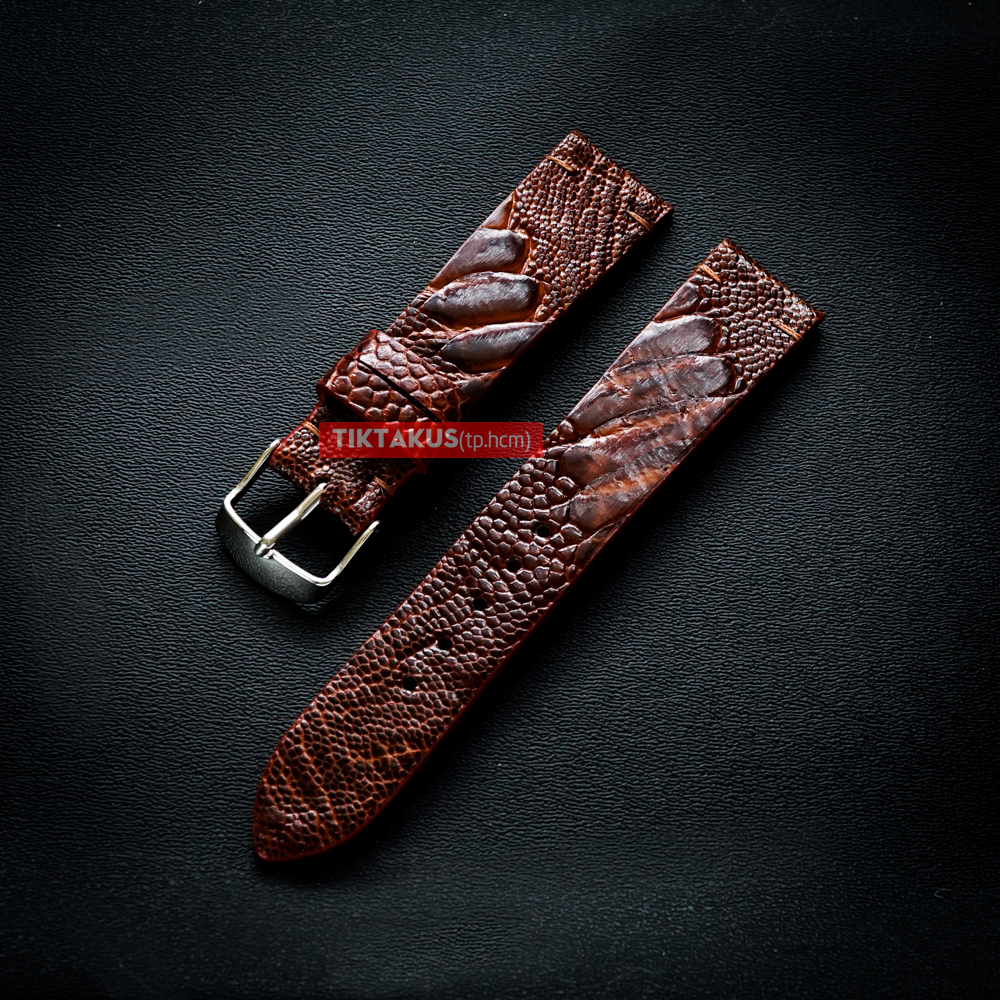 [HCM]Dây đồng hồ nam da đà điểu thật không chỉ viền size 18mm kèm sẵn khóa - Tiktakus