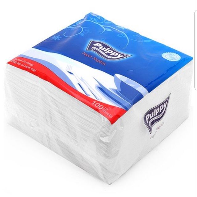 Gói 100 tờ khăn giấy vuông ăn dày pulppy