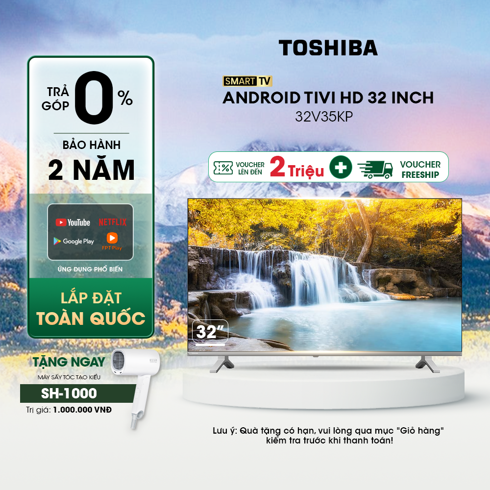 Android tivi toshiba 32 inch 32v35kp, smart tv màn hình led hd - loa 20w - miễn phí lắp đặt