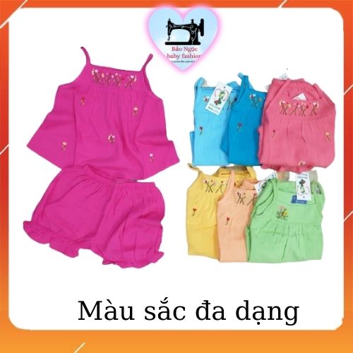 Bộ đồ đùi 2 dây cho bé gái Bảo Ngọc  từ 7 đến 20 kg vải tole lanh Việt Thắng thích hợp mặc nhà vào mùa hè/ Bộ quần áo bé gái