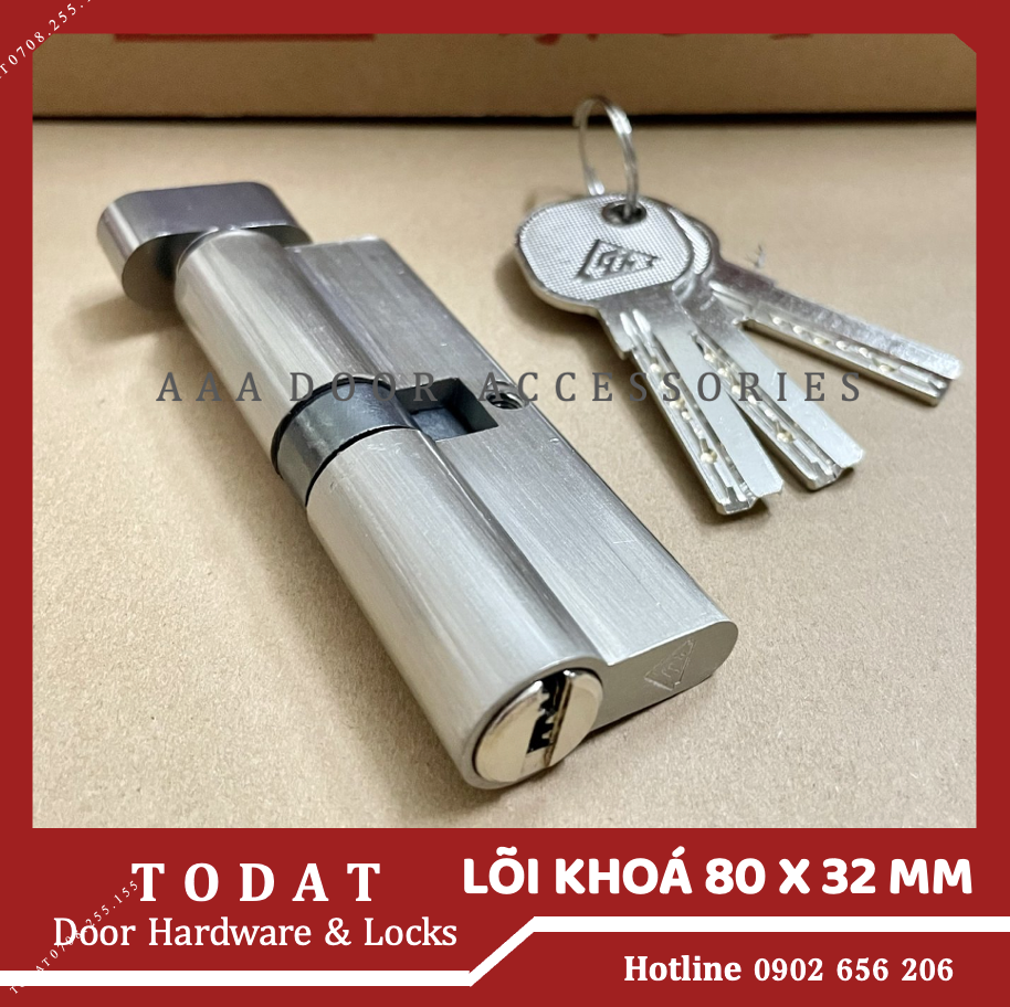 LÕI RUỘT KHOÁ CỬA NHỰA LÕI THÉP 80 x 32 mm - Lõi khoá dài 8cm