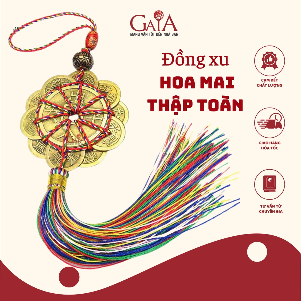 Đồng xu hoa mai thập toàn kiểu dây dệt nhiều màu may mắn - Đồng xu phong thủy