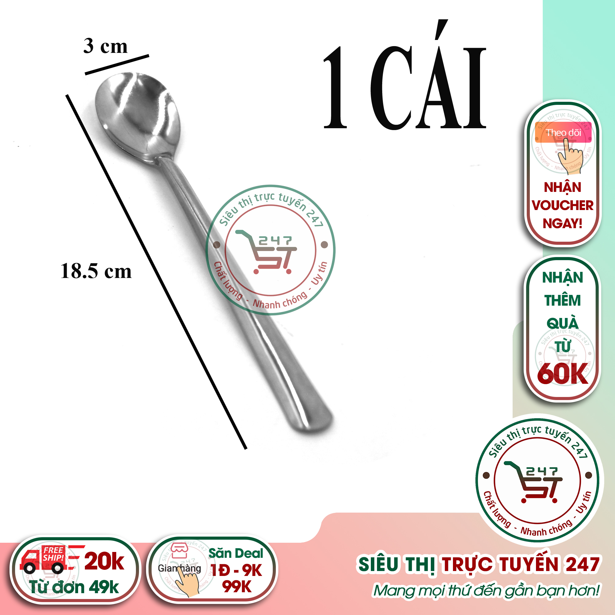 Muỗng chanh đầu tròn inox 430 sáng bóng không gỉ muỗng cà phê cán dài tiện dụng