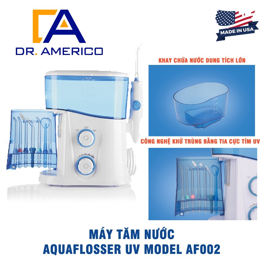 Máy tăm nước Aquaflosser UV Model AF002 [Hệ thống khử trùng bằng tia UV giúp cho nướu bạn khỏe mạnh, hơi thở thơm tho và nụ cười rạng rỡ; Bảo hành 1 năm] - USA