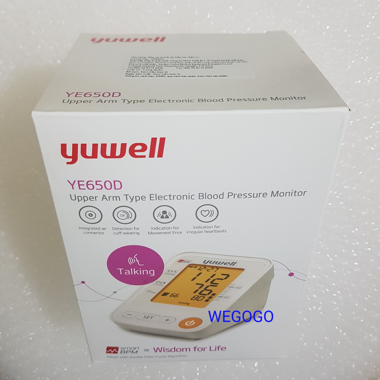 Máy đo huyết áp Yuwell YE650D có giọng nói tiếng việt - tặng kèm theo Adaptor (hàng bảo hành 5 năm chính hãng Yuwell)