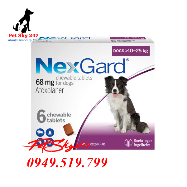 NEXGARD 10-25kg Viên Nhai Ve Ghẻ Bọ Chét Cho Chó - Lẻ 1 Viên