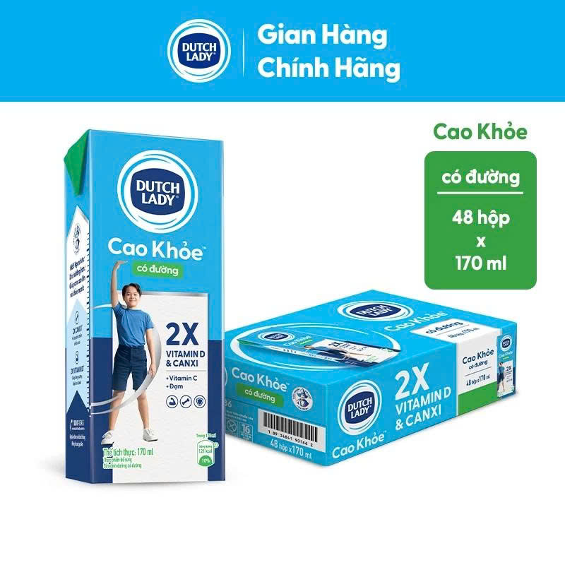 Thùng 48 hộp sữa cô gái hà lan cao khỏe có đường 170ml.