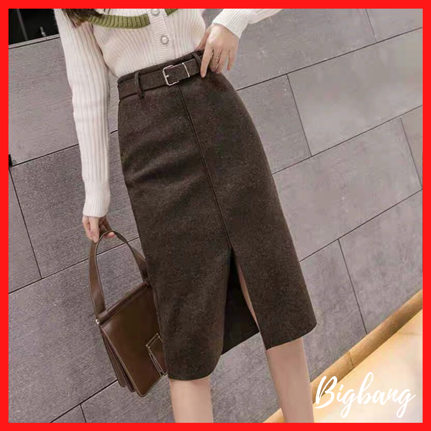 Chân Váy Dạ Hàng Hot Thu Đông, chân váy xẻ trước vải dạ cực hot - không kèm đai - Bigbang shop