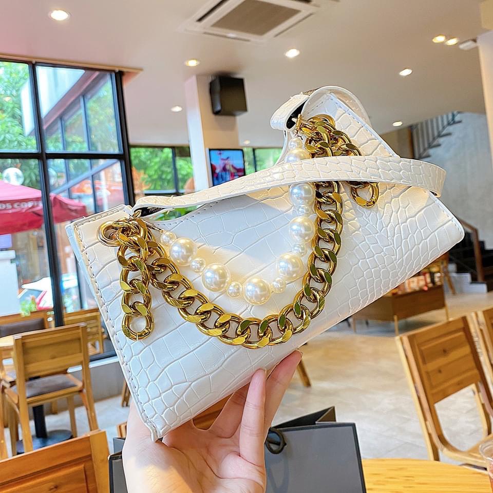 [HCM]Túi kẹp nách Ngọc Trinh túi xách nữ đeo vai đeo chéo kèm hạt da vân cá sấu TKNANGOC