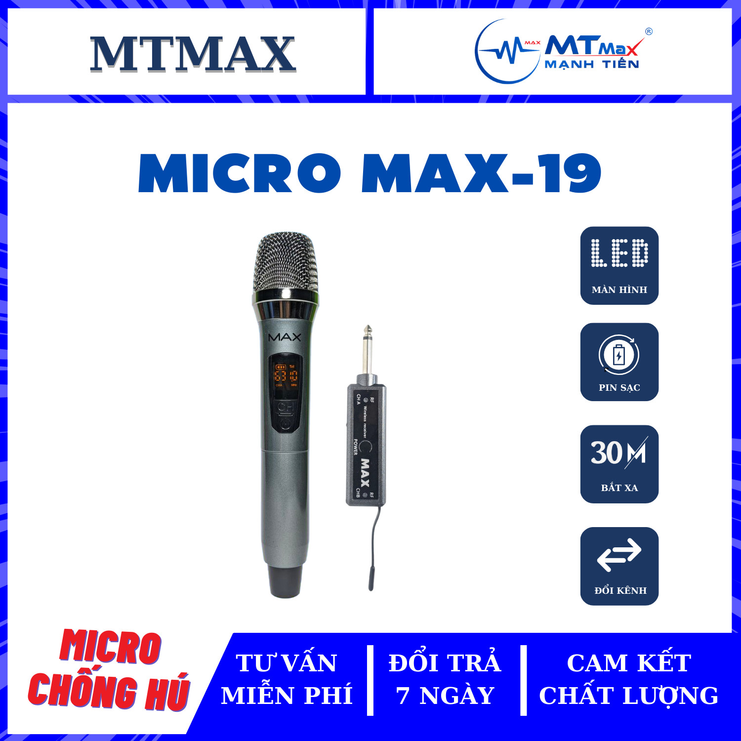 Micro không dây MAX 19 dành cho karaoke gia đình, hát live stream, loa kéo âm thanh trung thực và dễ sử dụng mic hút âm tốt nhẹ không rè chống hú bảo hành 12 tháng