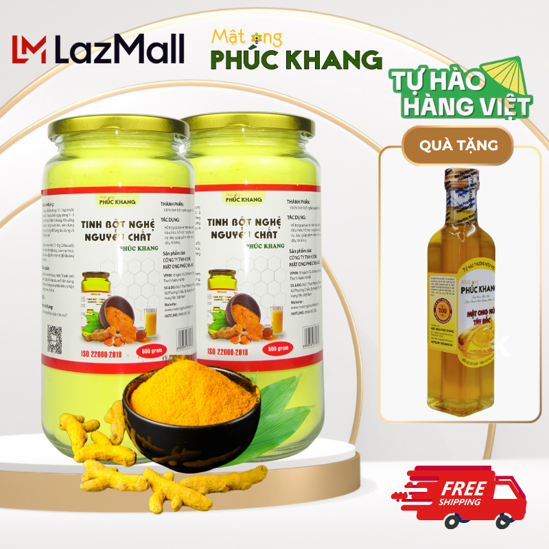 Combo 2 Hũ Tinh Bột Nghệ Nguyên Chất Phúc Khang 500g – 100% Tự Nhiên | Uống Đẹp Da Hỗ Trợ Tiêu Hóa Giảm Mụn Tăng Cường Sức Khỏe