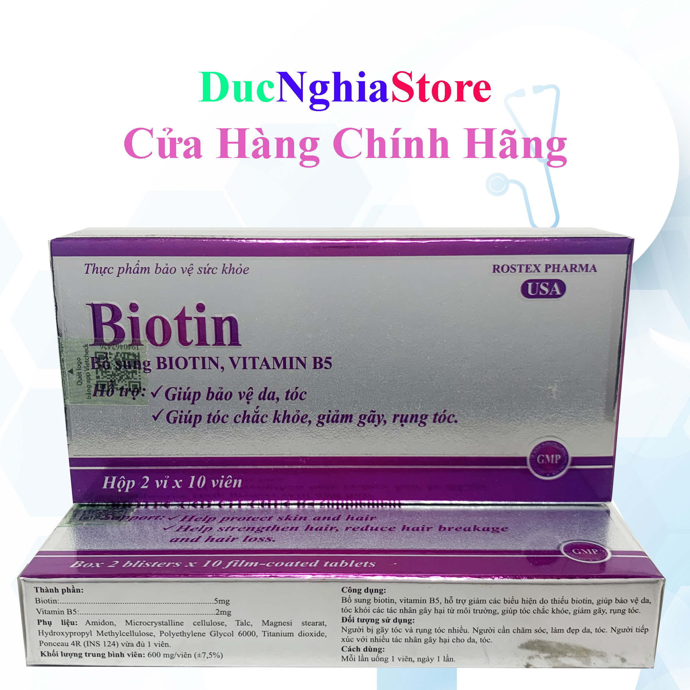 Viên uống Biotin bổ sung Biotin và Vitamin B5 giúp giảm rụng tóc, bảo vệ da