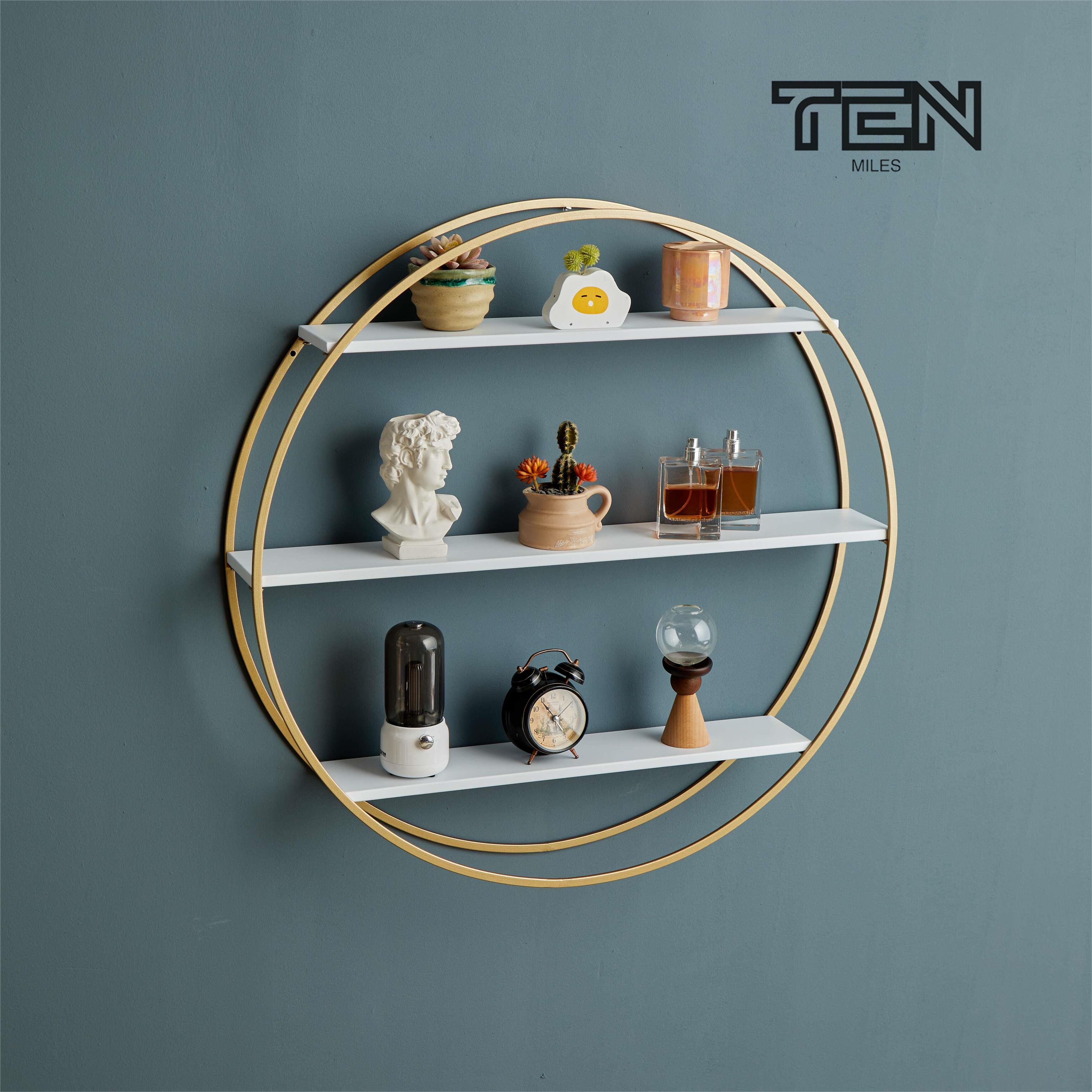 Ánh sáng xa xỉ tròn sắt nghệ thuật tường trên kệ phòng khách tường treo tường phòng ngủ tường thu nạp giá trang trí nội thất kệ kim loại