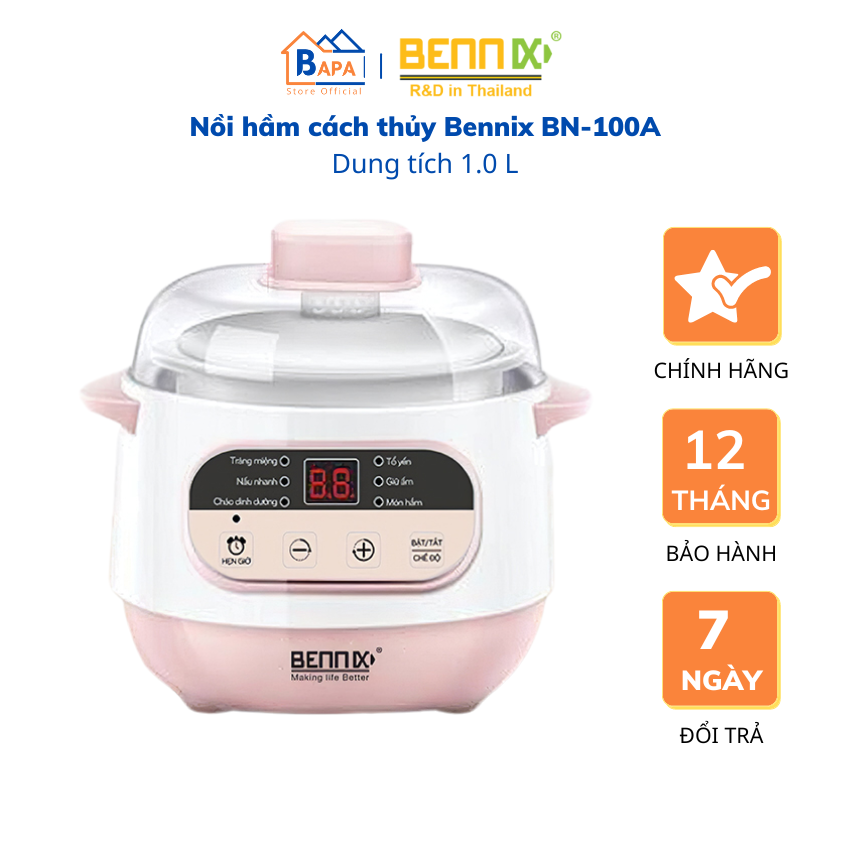Nồi nấu cháo chậm cho bé, nồi chưng yến bennix bn-100a, thố sứ đổi mới bất cứ lý do gì trong 12 tháng - lỗi đổi 7 ngày