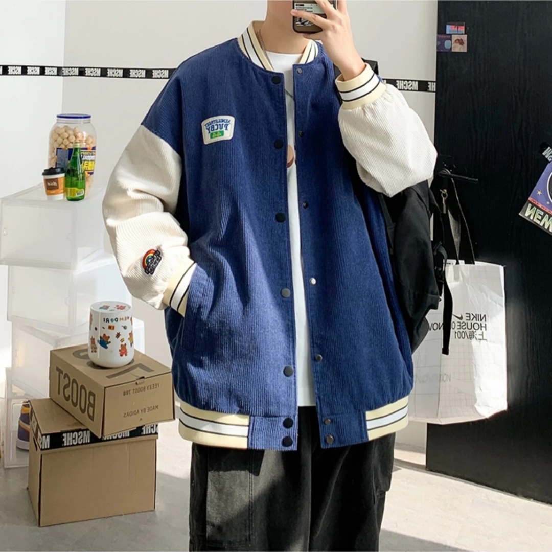 Áo Khoác Bomber Bóng Chày PUCBY, Áo Nhung Tăm Dáng Rộng