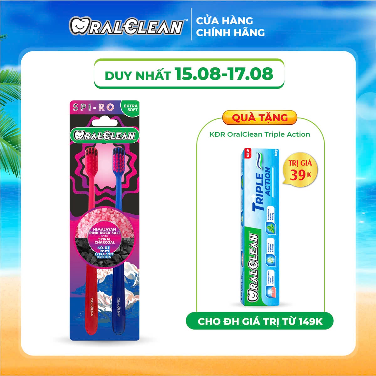 Combo 2 bàn chải đánh răng siêu mềm từ muối đá hồng Himalaya OralClean Spiro Super Soft