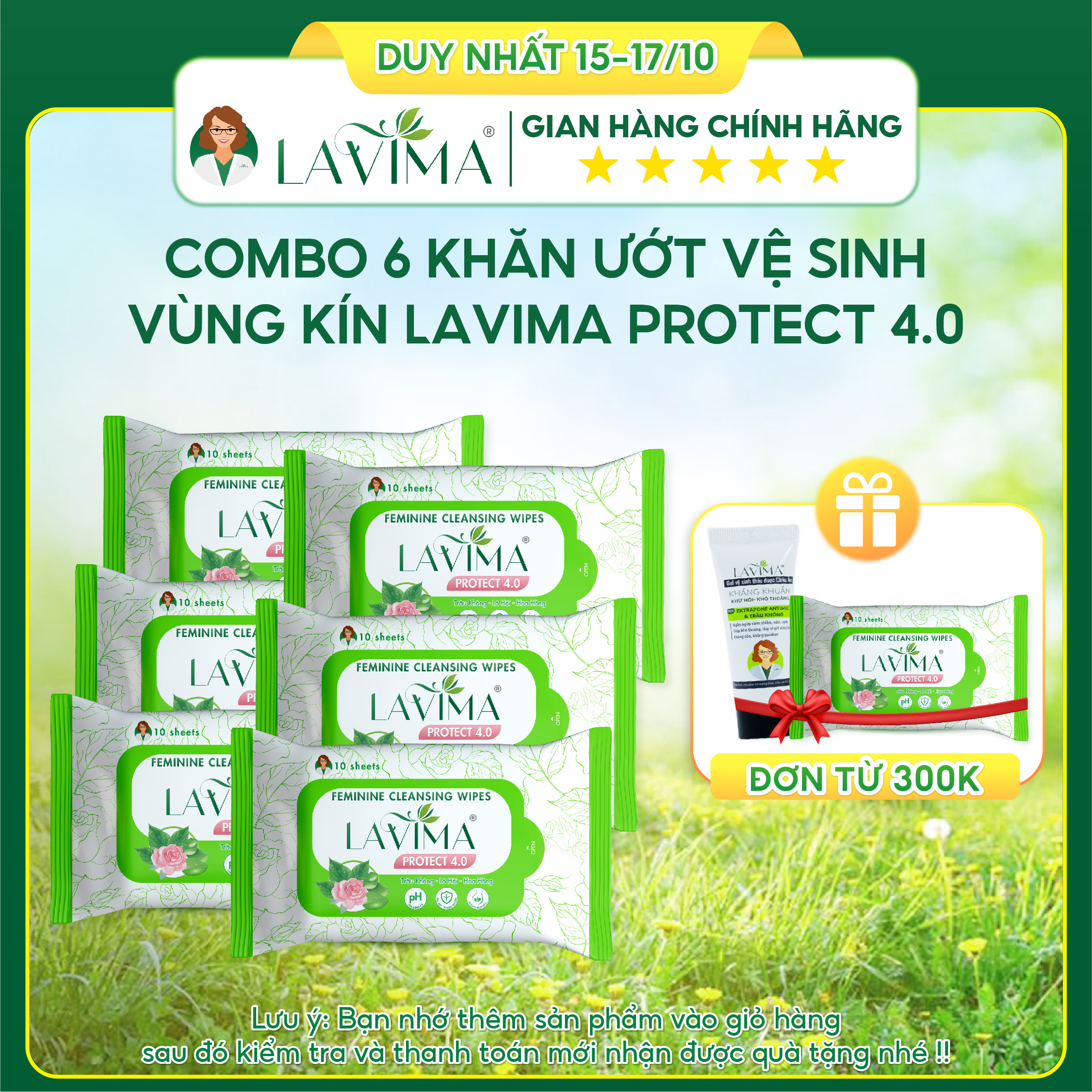 COMBO 6 GÓI KHĂN ƯỚT VỆ SINH LAVIMA PROTECT 4.0