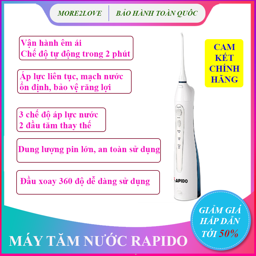 Tăm nước cầm tay Rapido cao cấp, Vì sao nên dùng máy tăm nước, Mua TĂM NƯỚC LÀM SẠCH RĂNG NIỀNG - CÔNG NGHỆ VỆ SINH RĂNG MIỆNG - Ba chế độ tùy chỉnh áp lực nước - Công nghệ đột phá đến từ Đức - BẢO HÀNH 12 Tháng