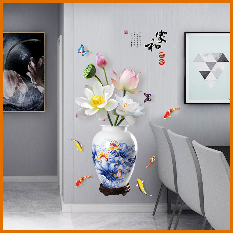 Decal dán tường bình hoa sen 3D nghệ thuật SK 9382