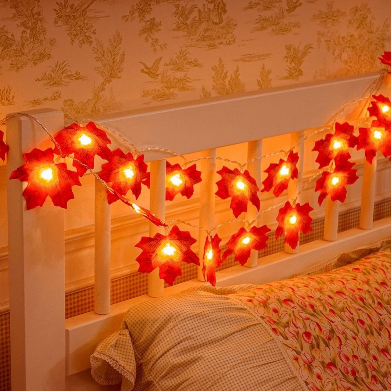 Dây đèn led lá phong giả trang trí không gian độc đáo, decor quán cafe, nhà hàng..., đạo cụ chụp ảnh, đèn nháy trang trí giáng sinh