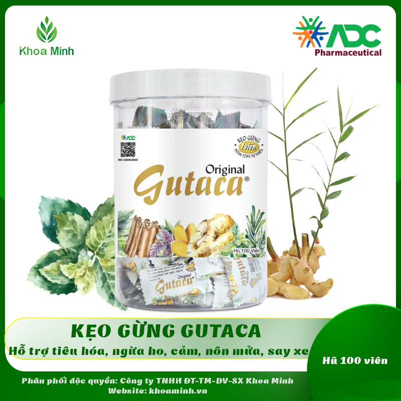 Kẹo gừng gutaca original – hũ 100 viên - hỗ trợ tiêu hóa, ngừa ho cảm, say xe, nôn mửa