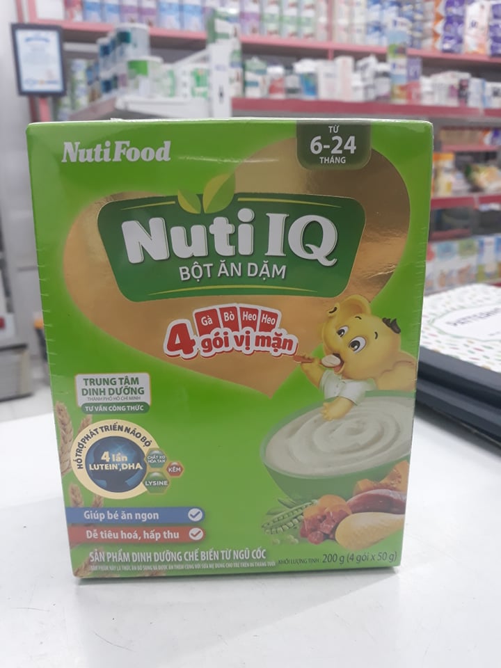 Bột ăn dặm Nuti IQ 4 gói vị mặn, 6 tháng tuổi, hộp 200g