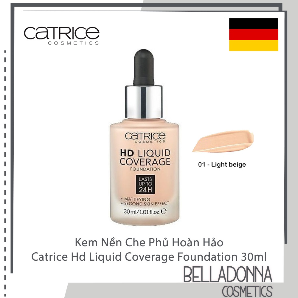 Kem nền che phủ hoàn hảo catrice hd liquid coverage 30ml #010 light beige