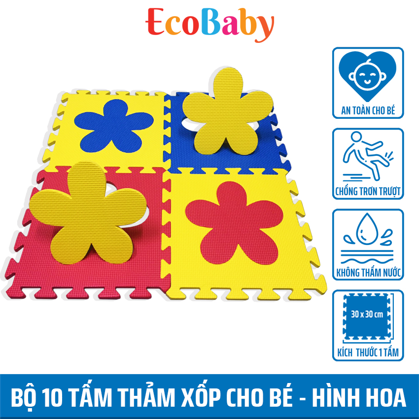 Bộ 10 tấm Thảm xốp ECOBABY, thảm xốp cho bé, thảm chơi lót trải sàn, trò chơi lắp ghép xếp hình, đồ chơi cho bé kèm quà tặng - 30x30cm - hình hoa