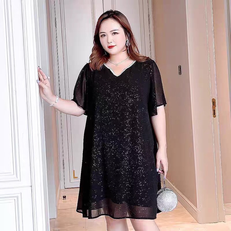 Đầm suông kim tuyến phối voan trung niên bigsize sang đẹp - G4623