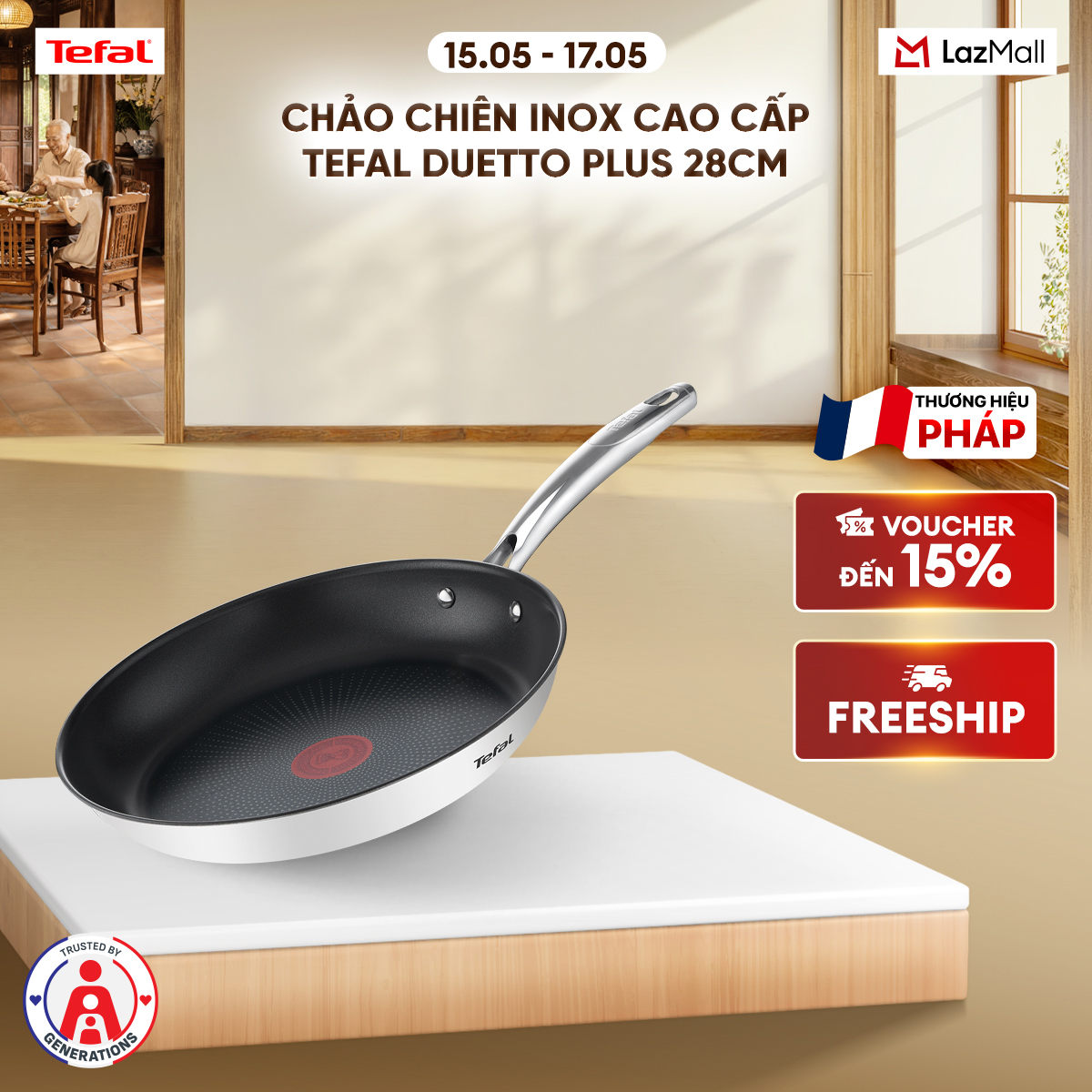 Chảo chiên Inox 18/10 cao cấp Tefal Duetto Plus 28cm