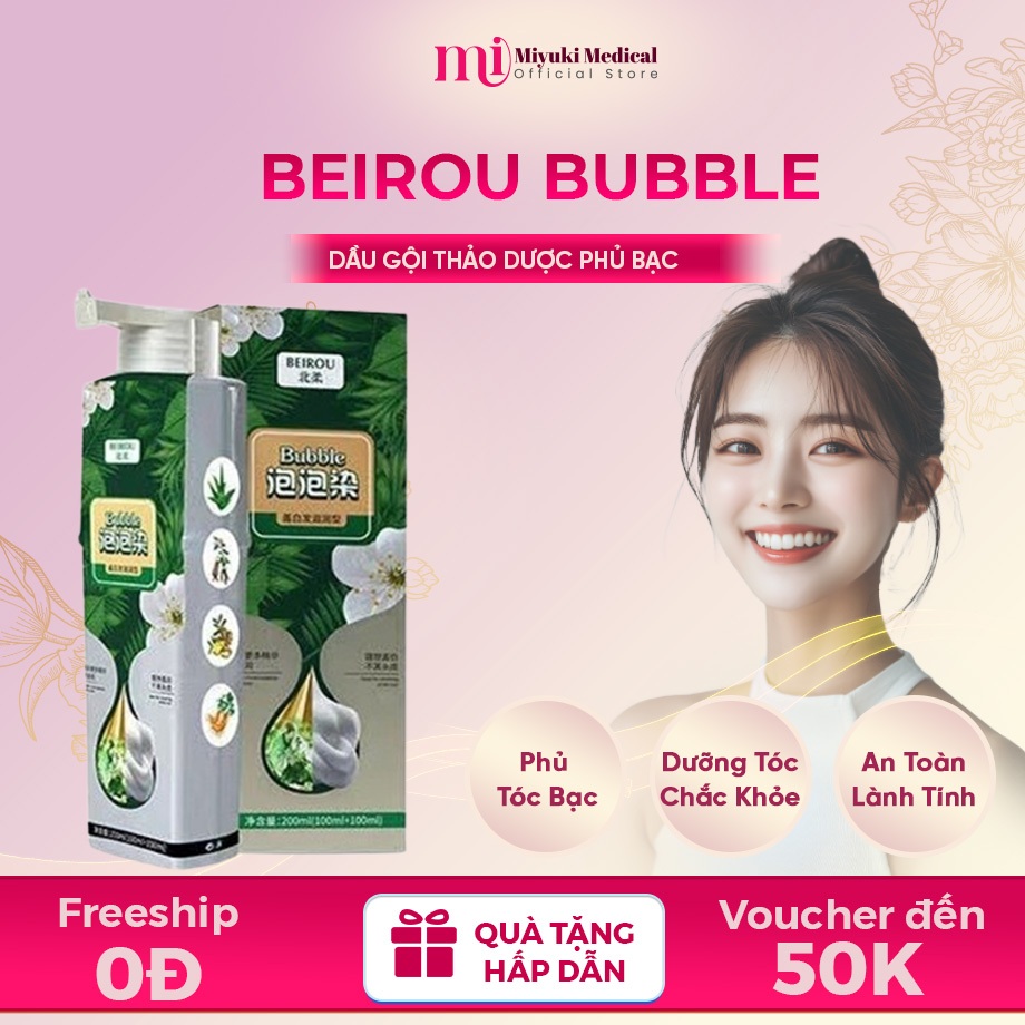 Dầu Gội Thảo Dược BEIROU BUBBLE - Phủ Đen Tóc Bạc, Chuyển Màu Tóc Tự Nhiên, Dưỡng Tóc Chắc Khỏe Và Sạch Gàu