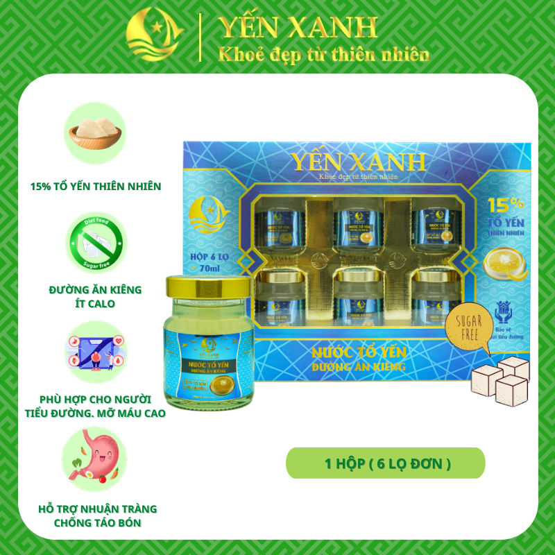 [HCM]Nước tổ yến đường ăn kiêng - YẾN XANH (15% tổ yến) - Hộp 6 lọ x 70ml tặng kèm túi tốt cho người bị tiểu đường người cần ăn kiêng