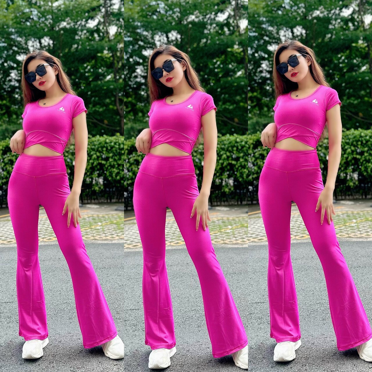 Bộ Đồ Tập Thể Thao Nữ Quần Loe Áo Croptop Tập Gym Yoga Aerobic Thun Lạnh Cao Cấp - 6