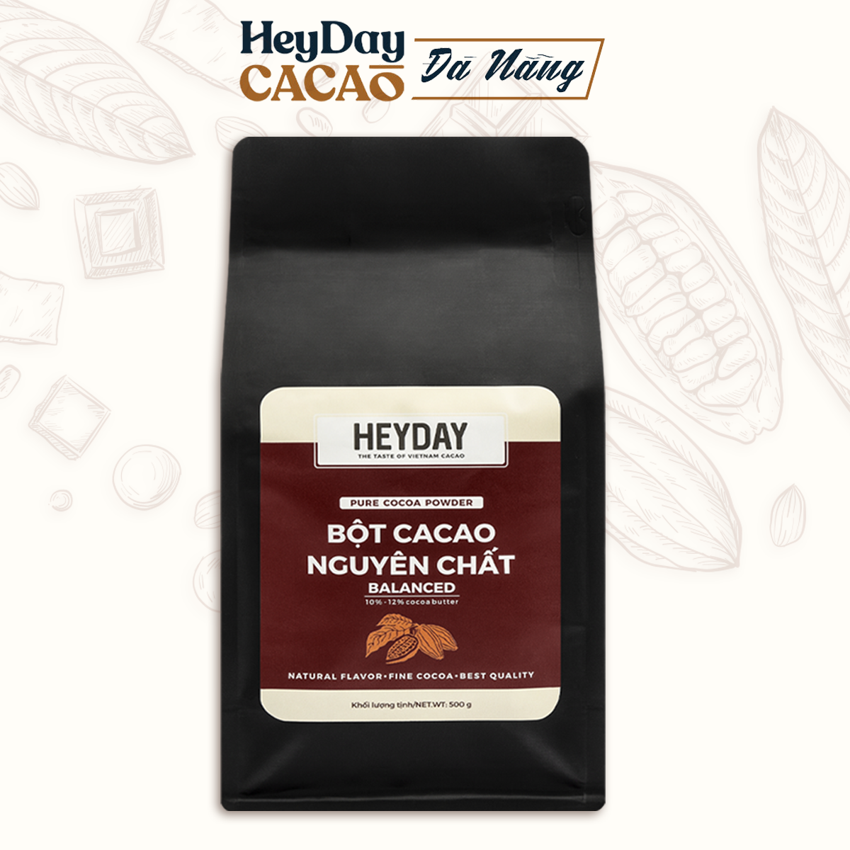Bột cacao nguyên chất 100% việt nam - dòng balanced phổ thông túi 500g - chuẩn utz quốc tế - heyday cacao