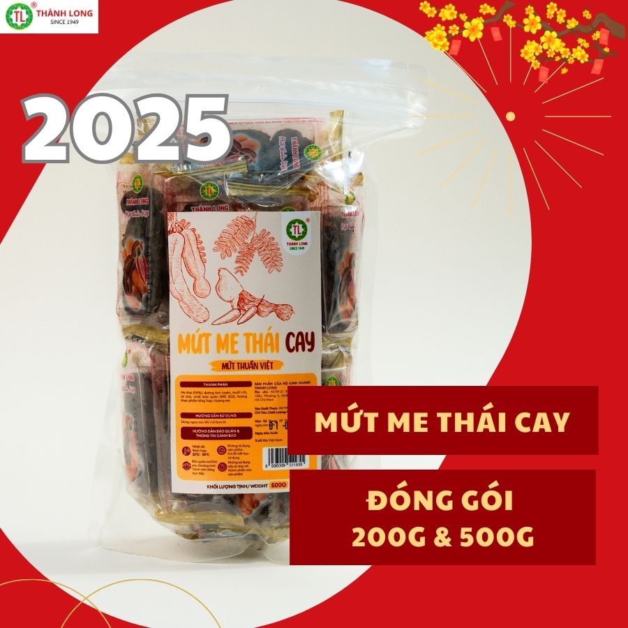 Mứt Me Thái Cay Me Thái Tươi bóc vỏ sấy khô Thành Long Cay Ngọt Ngọt có kiểm định VSATTP gói/bịch 