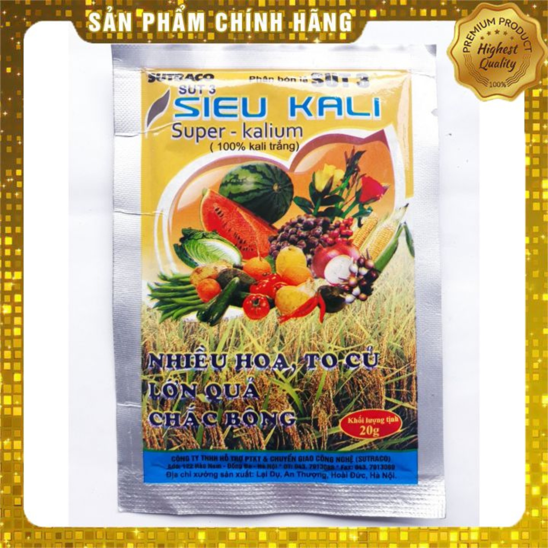 Combo 20 gói Phân bón lá Siêu Kali Sutraco Sut 3 (20g) Giúp cây nhiều hoa, to củ, lớn quả, chắc bông