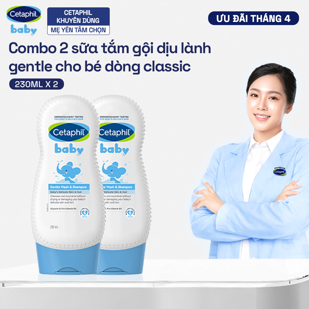 Combo 2 Sữa tắm gội dịu lành cho bé Cetaphil Baby Gentle Wash  Shampoo 230ml/chai