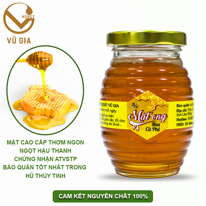 Mật Ong Hoa Cà Phê Nguyên Chất Vũ Gia (100ml/hũ) - Hỗ trợ đắp mặt, chăm sóc da, tái tạo da phục hồi sau tổn thương  - Đã được kiểm nghiệm y tế