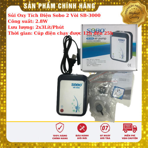 Oxy tích điện sobo 2 vòi sb-3000 - máy sủi oxi phòng cúp điện cho hồ cá
