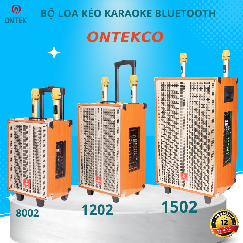 Loa kéo karaoke ONTEKCO kèm 2 tay micro không dây công suất lớn, dễ dàng di chuyển  kết nối điện thoại qua bluetooth, sử dụng trong nhà ngoài trời