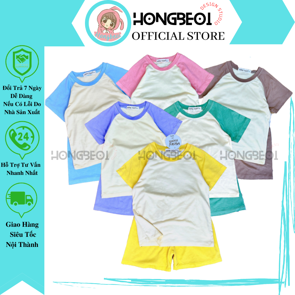 Bộ minkymom thun lạnh ,đồ bộ cộc trơn raglan cho bé trai bé gái 33 - hbo store