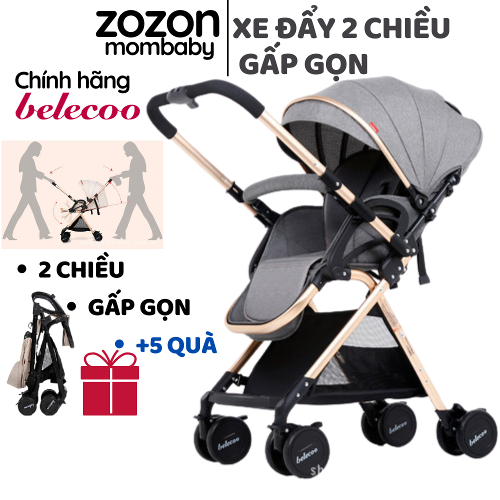 Xe đẩy cho bé Belecoo gấp gọn 2 chiều A8-1 có mái che cho bé từ sơ sinh-3 tuổi chịu lực 25kg Zozon p