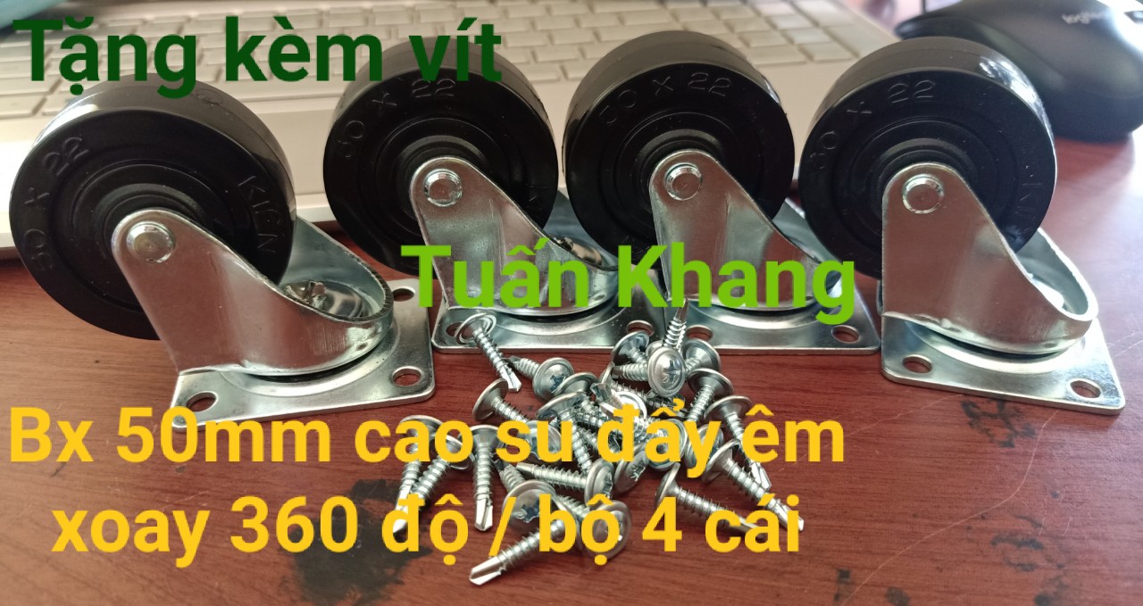 Bánh xe 50mm đẩy êm hàng dày bộ 4 cái xoay