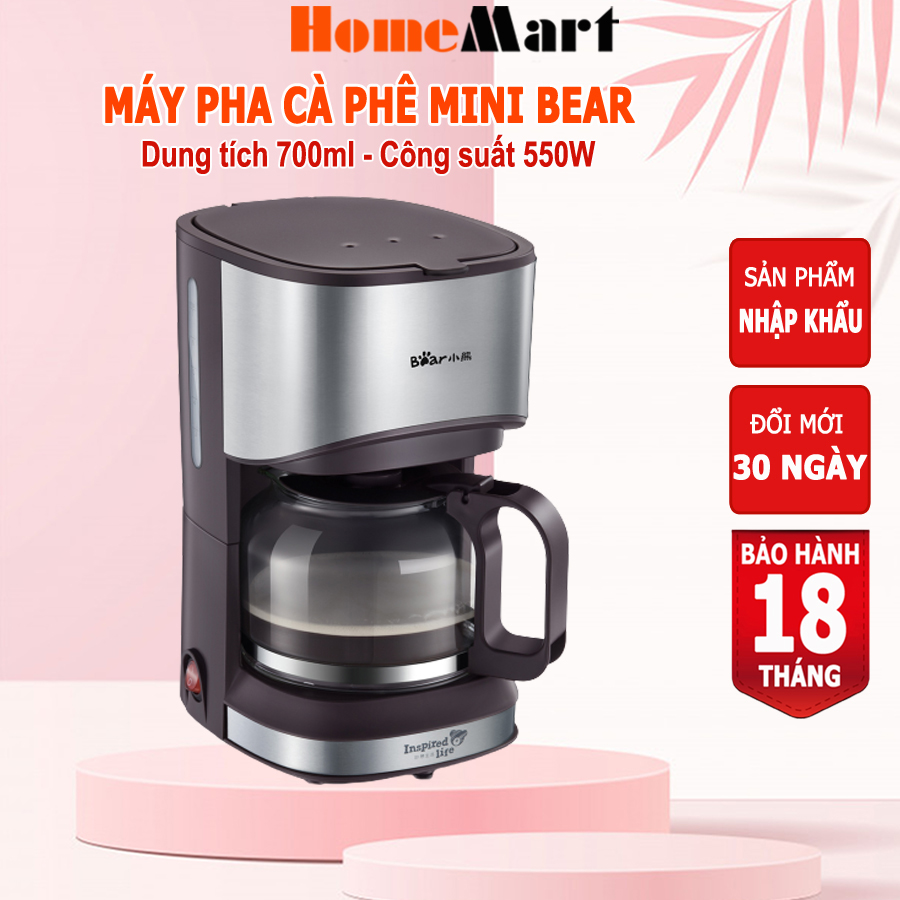 Máy pha cà phê bear kfj-a07v1, máy pha cafe tự động dung tích 700ml, homemart – hàng nhập khẩu bảo hành 6-18 tháng