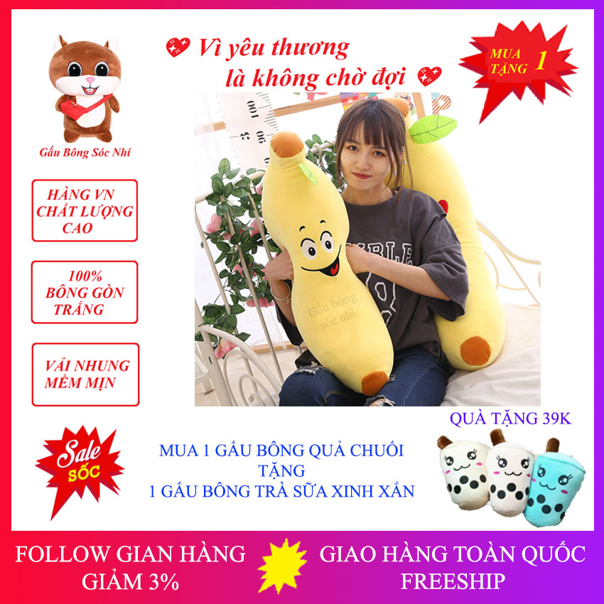 [Mua 1 Tặng 1] Gấu Bông Quả Chuối Đáng Yêu - Gấu Bông Sóc Nhí - Gấu Bông Cao Cấp Vải Nhung Mềm Mịn  - Mua 1 Gấu Bông Quả Chuối Tặng 1 Thước Dây Tiện Lợi Dài 1m5