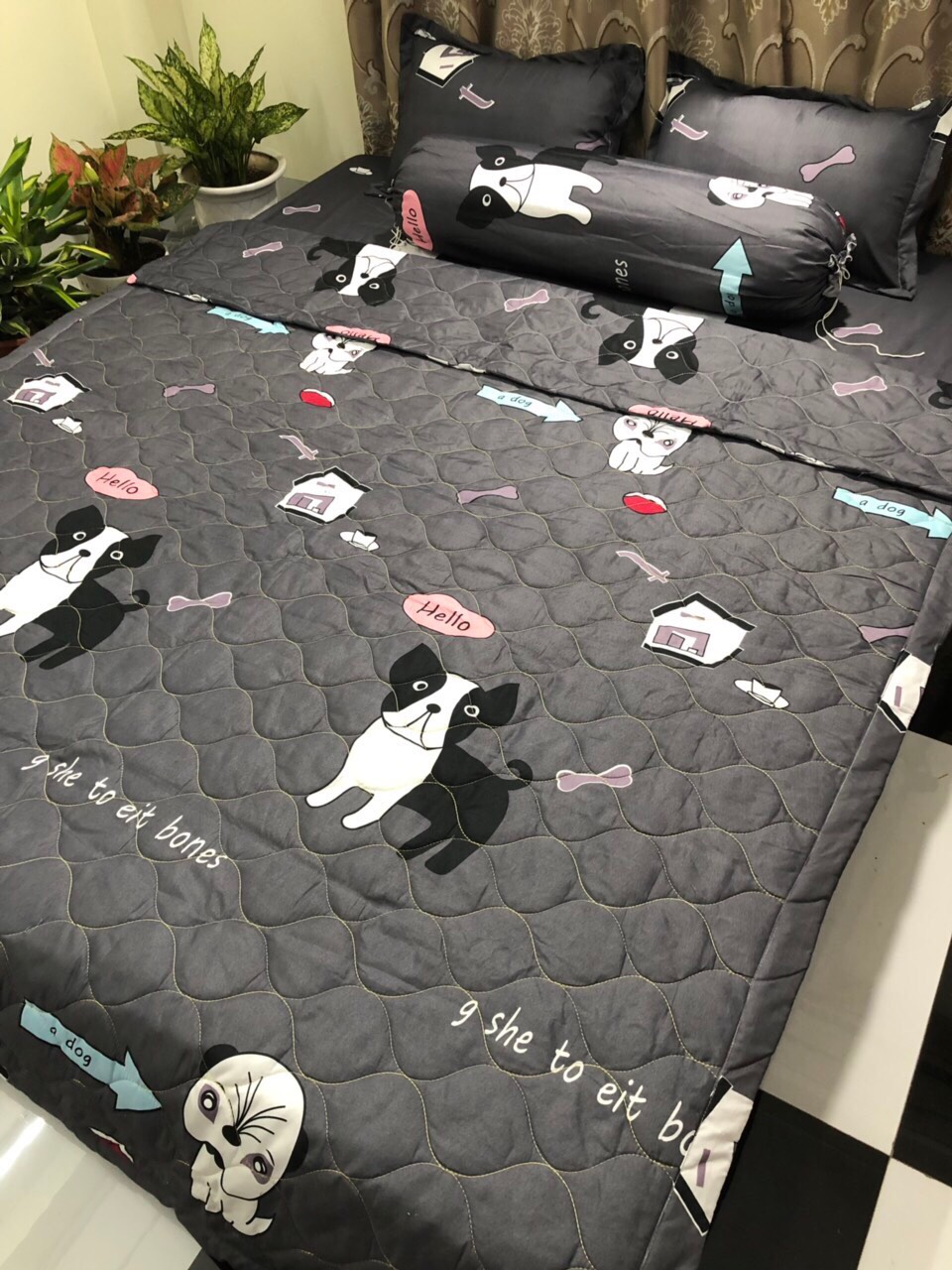 Bộ Chăn Ga Cotton Poly Heo Vàng 5 Món 1M6 x 2M ( 1 Drap + 2 Vỏ Gối Nằm + 1 Chăn Hè + 1 Vỏ Gối Ôm )
