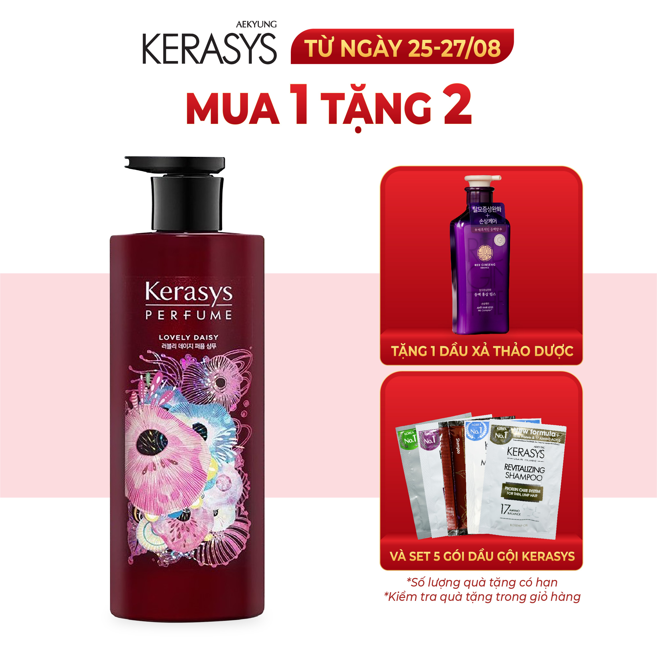 Dầu gội nước hoa Kerasys Lovely Daisy cao cấp Hàn Quốc hương cúc rừng và xạ hương giúp làm sạch gàu 600ml