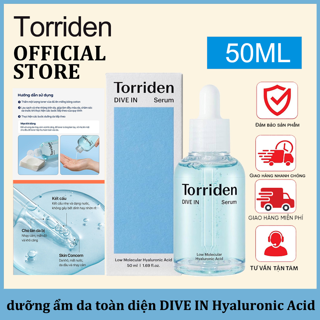 Serum Torriden Dive In Hyaluronic Acid 50ml cho da sáng bóng dưỡng ẩm sâu không bết dính