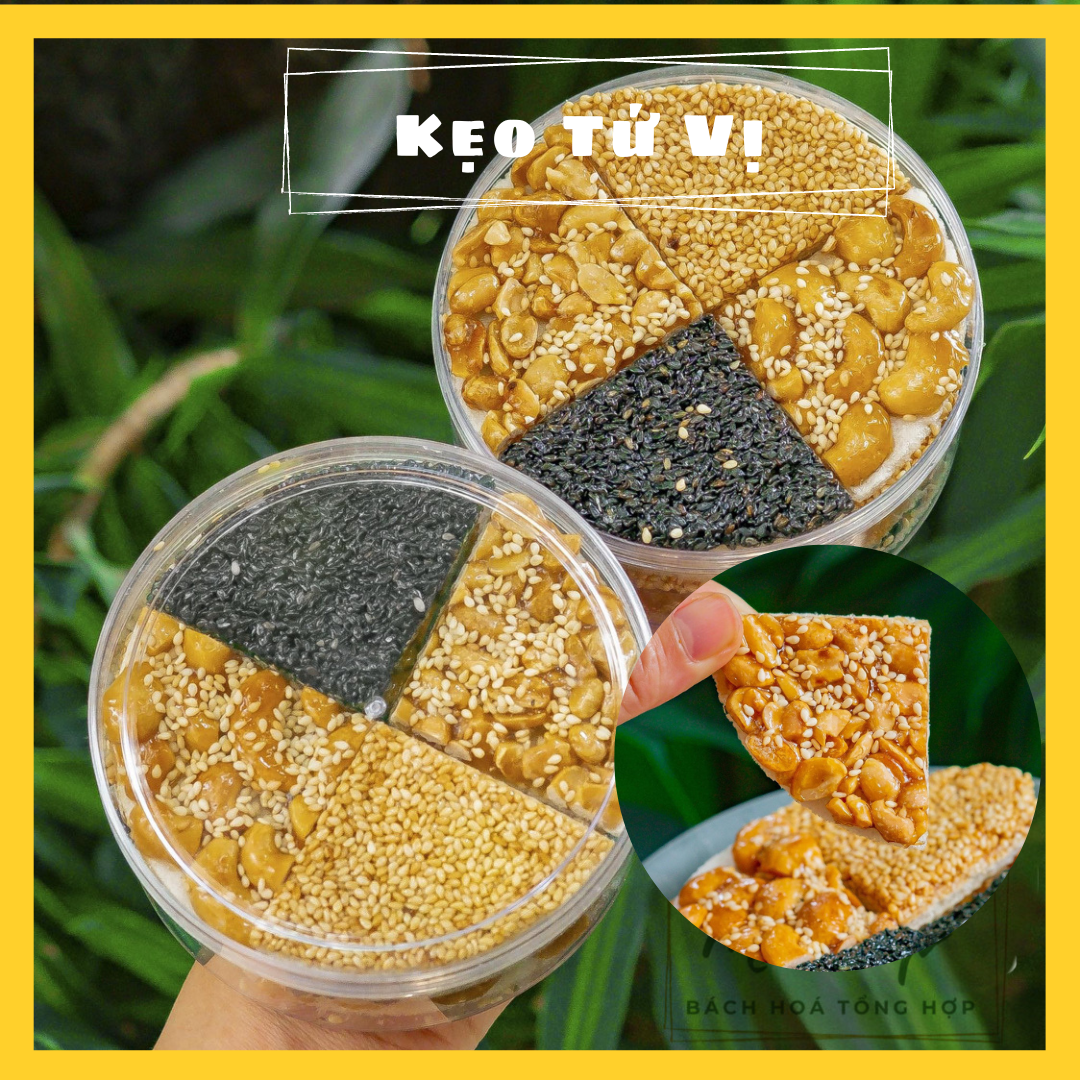 Kẹo Tứ Vị Thập Cẩm 200g - vị mè đen, mè trắng, hạt điều, đậu phộng - Shop Mẹ Bắp [Date 6 Tháng]
